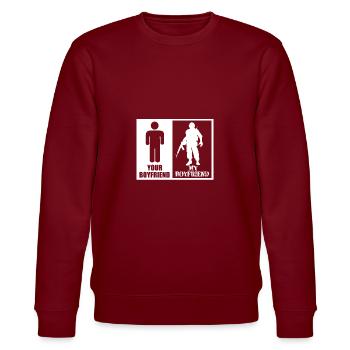 Mein Freund Dein Freund Vergleich Soldat Polizist - Stanley/Stella Unisex Bio-Sweatshirt CHANGER  - Burgunderrot - Vorne - Nik (191cm) & Marisol (170cm)