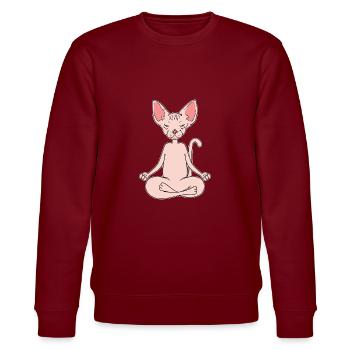 Sphynx Katze Katzen Kitten Yoga Gymnastik Geschenk - Stanley/Stella Unisex Bio-Sweatshirt CHANGER  - Burgunderrot - Vorne - Nik (191cm) & Marisol (170cm)