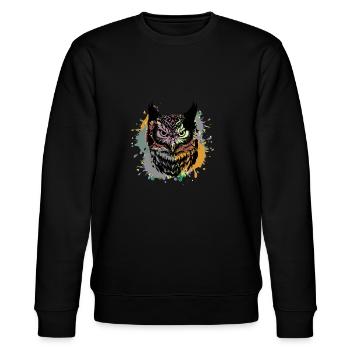 eule,graffiti,malerei,bunt, Aquarell - Stanley/Stella Unisex Bio-Sweatshirt CHANGER  - Schwarz - Vorne - Nik (191cm) & Marisol (170cm)