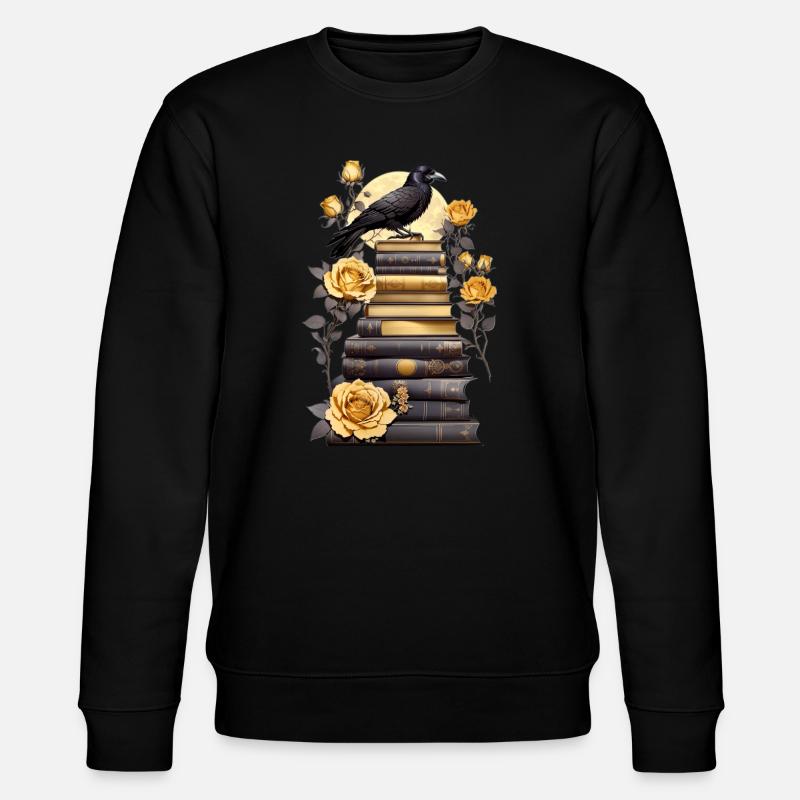 Stack of books with raven - Stanley/Stella CHANGER Unisex Organic Sweatshirt - black