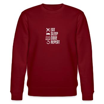 EAT SLEEP CODE REPEAT WHITE Computer T-Shirt - Stanley/Stella Unisex Bio-Sweatshirt CHANGER  - Burgunderrot - Vorne - Nik (191cm) & Marisol (170cm)