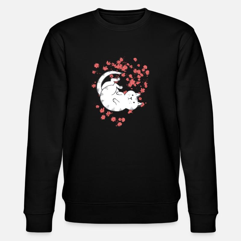 Katze mit roten Blumen - Stanley/Stella Unisex Bio-Sweatshirt CHANGER  - Schwarz