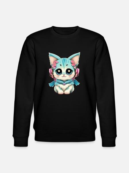 Słodki kot z kwiatami - Ekologiczna bluza unisex Stanley/Stella CHANGER  - czarny