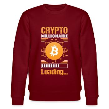Bitcoin Crypto Millionaire - Stanley/Stella Unisex Bio-Sweatshirt CHANGER  - Burgunderrot - Vorne - Nik (191cm) & Marisol (170cm)