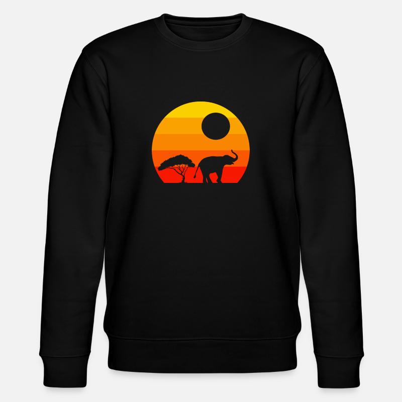 Retro Sunset Elephant - Stanley/Stella CHANGER Unisex Organic Sweatshirt - black