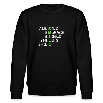 SMILE – Positivity Word Art - Stanley/Stella Unisex Bio-Sweatshirt CHANGER  - Schwarz - Vorne - Nik (191cm) & Marisol (170cm)