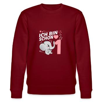 Kinder Geburtstags 1. Geburtstag Elefant - Stanley/Stella Unisex Bio-Sweatshirt CHANGER  - Burgunderrot - Vorne - Nik (191cm) & Marisol (170cm)