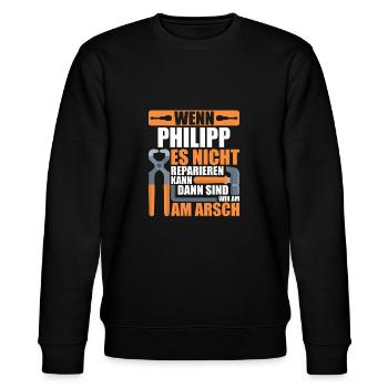 Vorname Philipp Name Geburtstag Geschenk - Stanley/Stella Unisex Bio-Sweatshirt CHANGER  - Schwarz - Vorne - Nik (191cm) & Marisol (170cm)