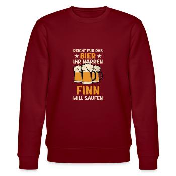Reicht mir das Bier Finn Saufen Namen - Stanley/Stella Unisex Bio-Sweatshirt CHANGER  - Burgunderrot - Vorne - Nik (191cm) & Marisol (170cm)