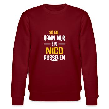 Nico Vorname Name Geburtstag - Stanley/Stella Unisex Bio-Sweatshirt CHANGER  - Burgunderrot - Vorne - Nik (191cm) & Marisol (170cm)