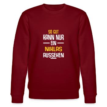 Niklas Vorname Name Geburtstag - Stanley/Stella Unisex Bio-Sweatshirt CHANGER  - Burgunderrot - Vorne - Nik (191cm) & Marisol (170cm)