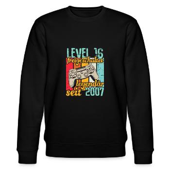 Level 16 freigeschaltet legendär seit 2007 - Stanley/Stella Unisex Bio-Sweatshirt CHANGER  - Schwarz - Vorne - Nik (191cm) & Marisol (170cm)