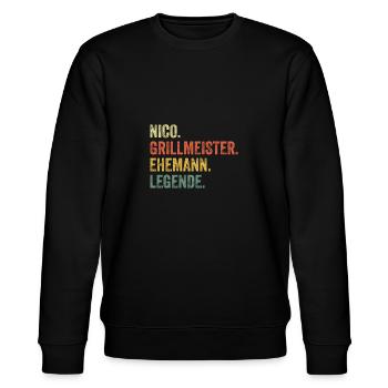 Nico Grillmeister Ehemann Vorname Grillen - Stanley/Stella Unisex Bio-Sweatshirt CHANGER  - Schwarz - Vorne - Nik (191cm) & Marisol (170cm)