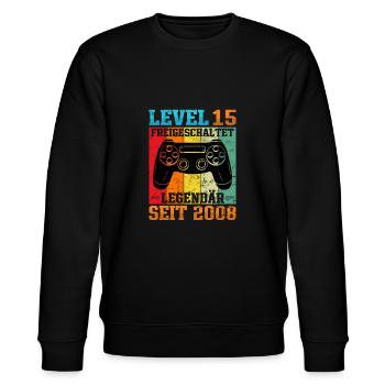 Gaming Geburtstag 2008 Level 15 - Stanley/Stella Unisex Bio-Sweatshirt CHANGER  - Schwarz - Vorne - Nik (191cm) & Marisol (170cm)