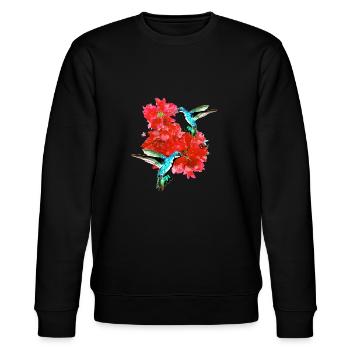 Colibri, Oiseau, Hibiscus, Fleur de lotus, Fleurs - Sweat bio CHANGER Stanley/Stella Unisexe - noir - Devant - Nik (191cm) & Marisol (170cm)