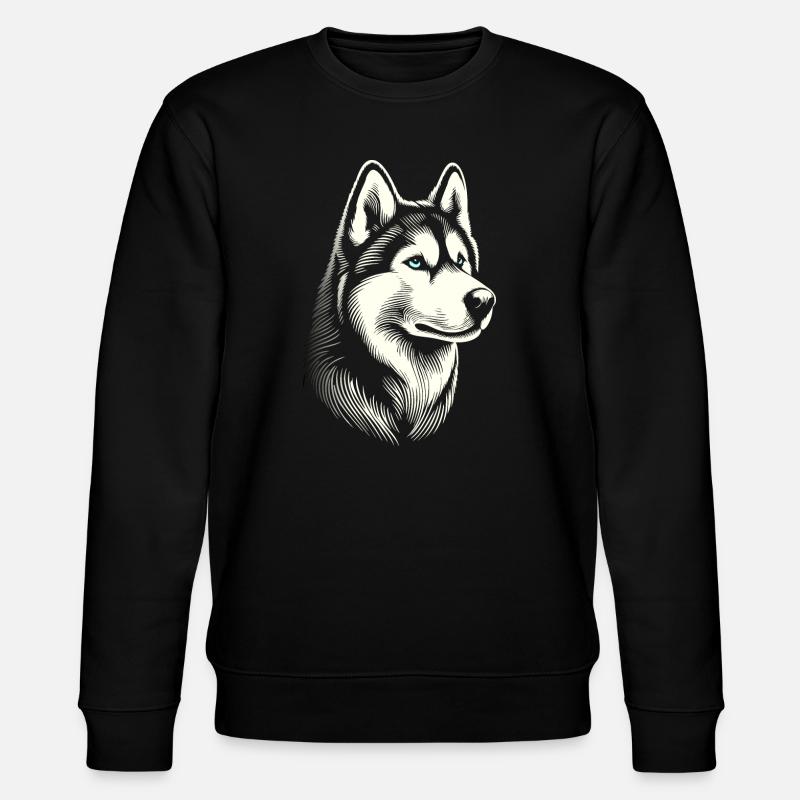 Huskykopf, schwarz-weiß, Hundeschlitten - Stanley/Stella Unisex Bio-Sweatshirt CHANGER - Schwarz
