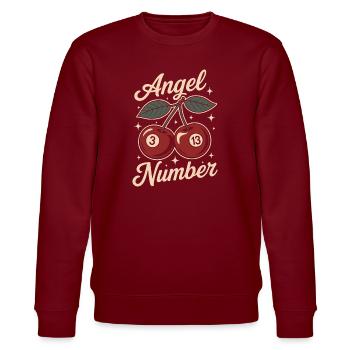 Engelszahl 313 Retro Kirsche - Stanley/Stella Unisex Bio-Sweatshirt CHANGER  - Burgunderrot - Vorne - Nik (191cm) & Marisol (170cm)