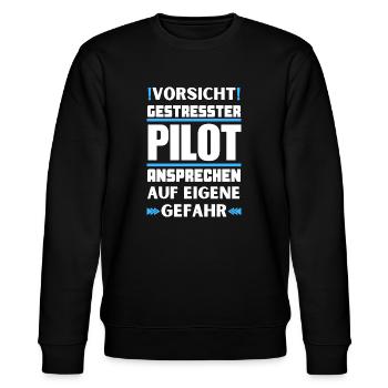 Gestresster Pilot nicht ansprechen! - Stanley/Stella Unisex Bio-Sweatshirt CHANGER  - Schwarz - Vorne - Nik (191cm) & Marisol (170cm)