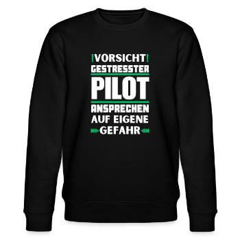 Gestresster Pilot nicht ansprechen! - Stanley/Stella Unisex Bio-Sweatshirt CHANGER  - Schwarz - Vorne - Nik (191cm) & Marisol (170cm)