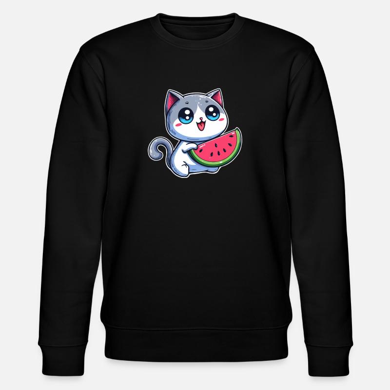 Cute cat eats watermelon - Stanley/Stella CHANGER Unisex Organic Sweatshirt - black