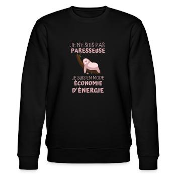 Pas paresseuse je suis en mode économie d énergie - Sweat bio CHANGER Stanley/Stella Unisexe - noir - Devant - Nik (191cm) & Marisol (170cm)