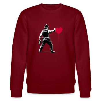 I ♥️ Police StreetArt Banksy style - Stanley/Stella CHANGER Unisex Organic Sweatshirt - burgundy - Front - Nik (191cm) & Marisol (170cm)