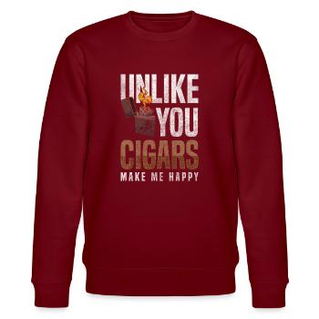 Zigarre Raucher Gentlemen Club Luxus Qualm - Stanley/Stella Unisex Bio-Sweatshirt CHANGER  - Burgunderrot - Vorne - Nik (191cm) & Marisol (170cm)