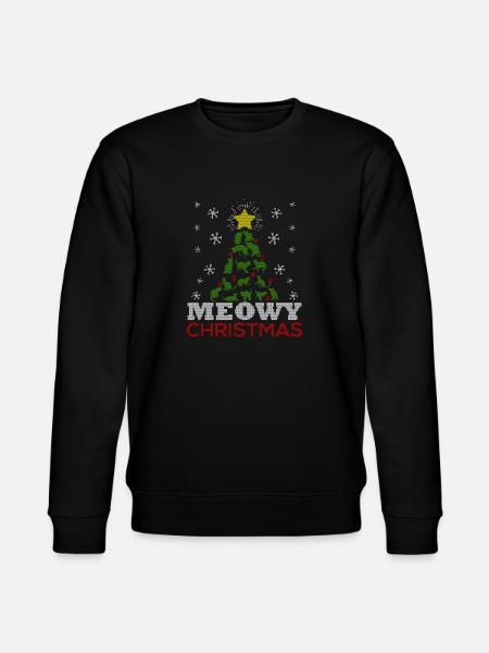 Meowy Christmas Tree Ugly Shirt - Stanley/Stella CHANGER Unisex Organic Sweatshirt - black