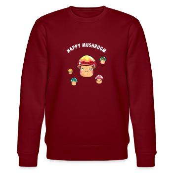 happy mushroom mushroom trance hallucin trip tekno - Stanley/Stella CHANGER Unisex Organic Sweatshirt - burgundy - Front - Nik (191cm) & Marisol (170cm)