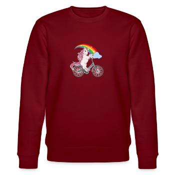 Einhorn auf Fahrrad Mädchen Kawaii Geschenk - Stanley/Stella Unisex Bio-Sweatshirt CHANGER  - Burgunderrot - Vorne - Nik (191cm) & Marisol (170cm)