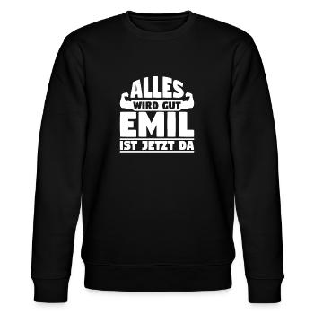 Alles wird gut Emil ist jetzt da - Stanley/Stella Unisex Bio-Sweatshirt CHANGER  - Schwarz - Vorne - Nik (191cm) & Marisol (170cm)