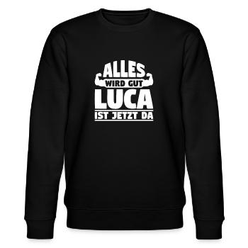 Alles wird gut Luca ist jetzt da - Stanley/Stella Unisex Bio-Sweatshirt CHANGER  - Schwarz - Vorne - Nik (191cm) & Marisol (170cm)
