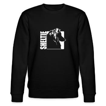 Sheltie Profil Hunde Hund Hütehunde Wilsigns - Stanley/Stella Unisex Bio-Sweatshirt CHANGER  - Schwarz - Vorne - Nik (191cm) & Marisol (170cm)