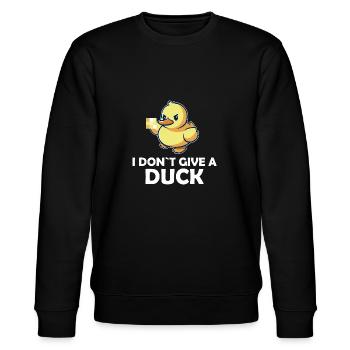 I DONT GIVE A DUCK Lustige Ente Mittelfinger - Stanley/Stella Unisex Bio-Sweatshirt CHANGER  - Schwarz - Vorne - Nik (191cm) & Marisol (170cm)