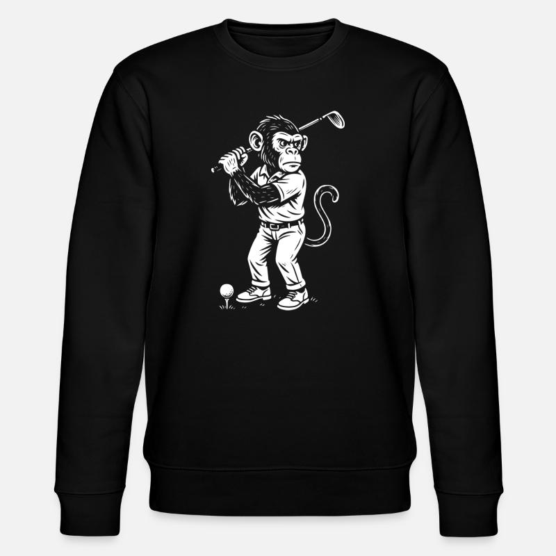 Schimpanse spielt Golf Geschenk - Stanley/Stella Unisex Bio-Sweatshirt CHANGER  - Schwarz