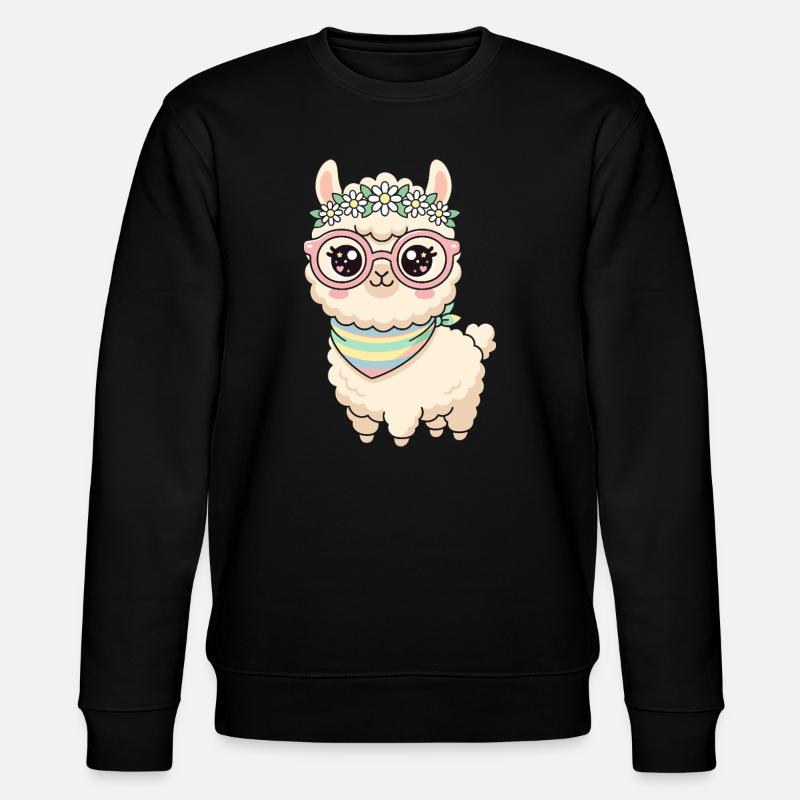 Pastelllama mit Blumenkranz - Stanley/Stella Unisex Bio-Sweatshirt CHANGER - Schwarz
