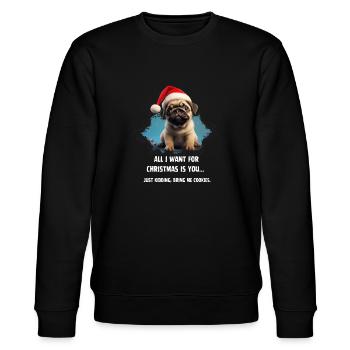 Kekse oder Dich? Mops-Wunsch! - Stanley/Stella Unisex Bio-Sweatshirt CHANGER  - Schwarz - Vorne - Nik (191cm) & Marisol (170cm)