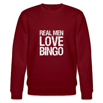 Real Men Love Bingo Shirt Geschenk - Stanley/Stella Unisex Bio-Sweatshirt CHANGER  - Burgunderrot - Vorne - Nik (191cm) & Marisol (170cm)