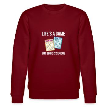 Lifes A Game But Bingo Is Serious Shirt Geschenk - Stanley/Stella Unisex Bio-Sweatshirt CHANGER  - Burgunderrot - Vorne - Nik (191cm) & Marisol (170cm)