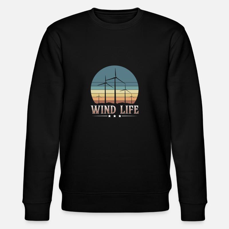 Wind Life Shirt Geschenk Windräder - Stanley/Stella Unisex Bio-Sweatshirt CHANGER  - Schwarz