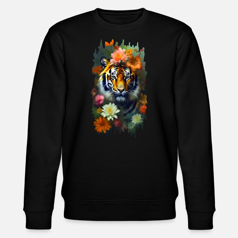 Tiger zwischen den Blumen 🌸💛 - Stanley/Stella Unisex Bio-Sweatshirt CHANGER - Schwarz