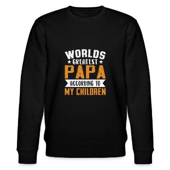 World's Greatest Papa According To My Children - Stanley/Stella CHANGER Unisex Organic Sweatshirt - black - Front - Nik (191cm) & Marisol (170cm)