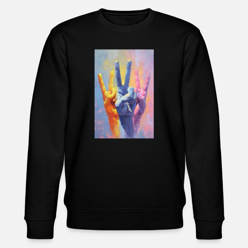 Regenbogen-Peace-Zeichen-Handporträt - Stanley/Stella Unisex Bio-Sweatshirt CHANGER  - Schwarz