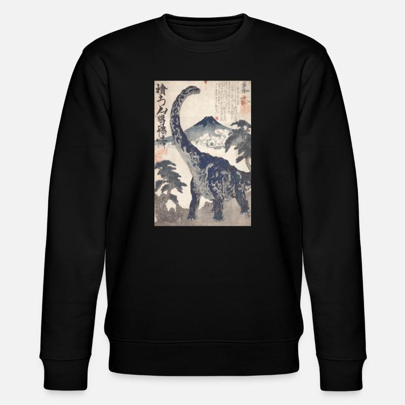 Ukiyo-e Dino under Mount Fuji - Stanley/Stella CHANGER Unisex Organic Sweatshirt - black
