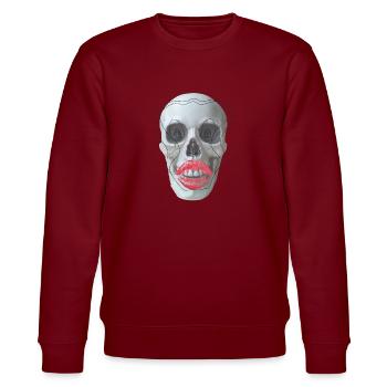 Totenkopf mit roten Lippen - Stanley/Stella Unisex Bio-Sweatshirt CHANGER  - Burgunderrot - Vorne - Nik (191cm) & Marisol (170cm)