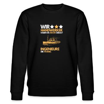WIR HANDWERKER HABEN DIE ARCHE GEBAUT - Stanley/Stella Unisex Bio-Sweatshirt CHANGER  - Schwarz - Vorne - Nik (191cm) & Marisol (170cm)