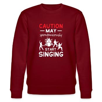 Caution May Start Singing - Stanley/Stella Unisex Bio-Sweatshirt CHANGER  - Burgunderrot - Vorne - Nik (191cm) & Marisol (170cm)