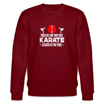 Touch me Karate Kampfsport Kata Randori Shiai - Stanley/Stella Unisex Bio-Sweatshirt CHANGER  - Burgunderrot - Vorne - Nik (191cm) & Marisol (170cm)