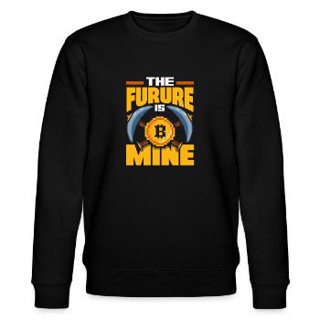 The Future Is Mine Retro Pixel Cryptocurrency - Stanley/Stella Unisex Bio-Sweatshirt CHANGER  - Schwarz - Vorne - Nik (191cm) & Marisol (170cm)