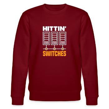 Hittin' Switches Network Admin - Stanley/Stella CHANGER Unisex Organic Sweatshirt - burgundy - Front - Nik (191cm) & Marisol (170cm)